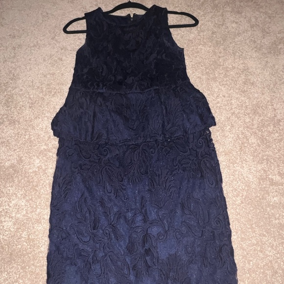 Adrianna Papell Navy Lace Peplum - Picture 2 of 5